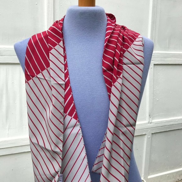 Careta Rectangle Scarf Burgundy Grey Stripe for Neck, Hair or Head Vintage Japan - Picture 5 of 5